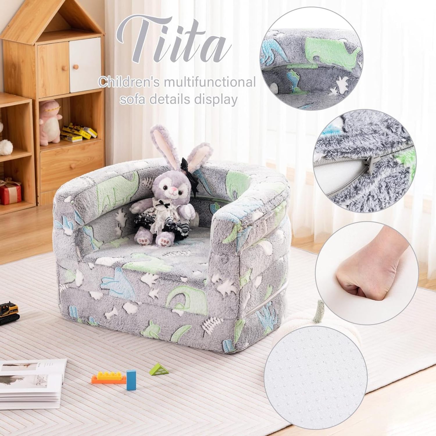 Convertible 3-in-1 high density foam Kids Couch Plush Toddler Chair Bed Toddler Reading sofa Chair