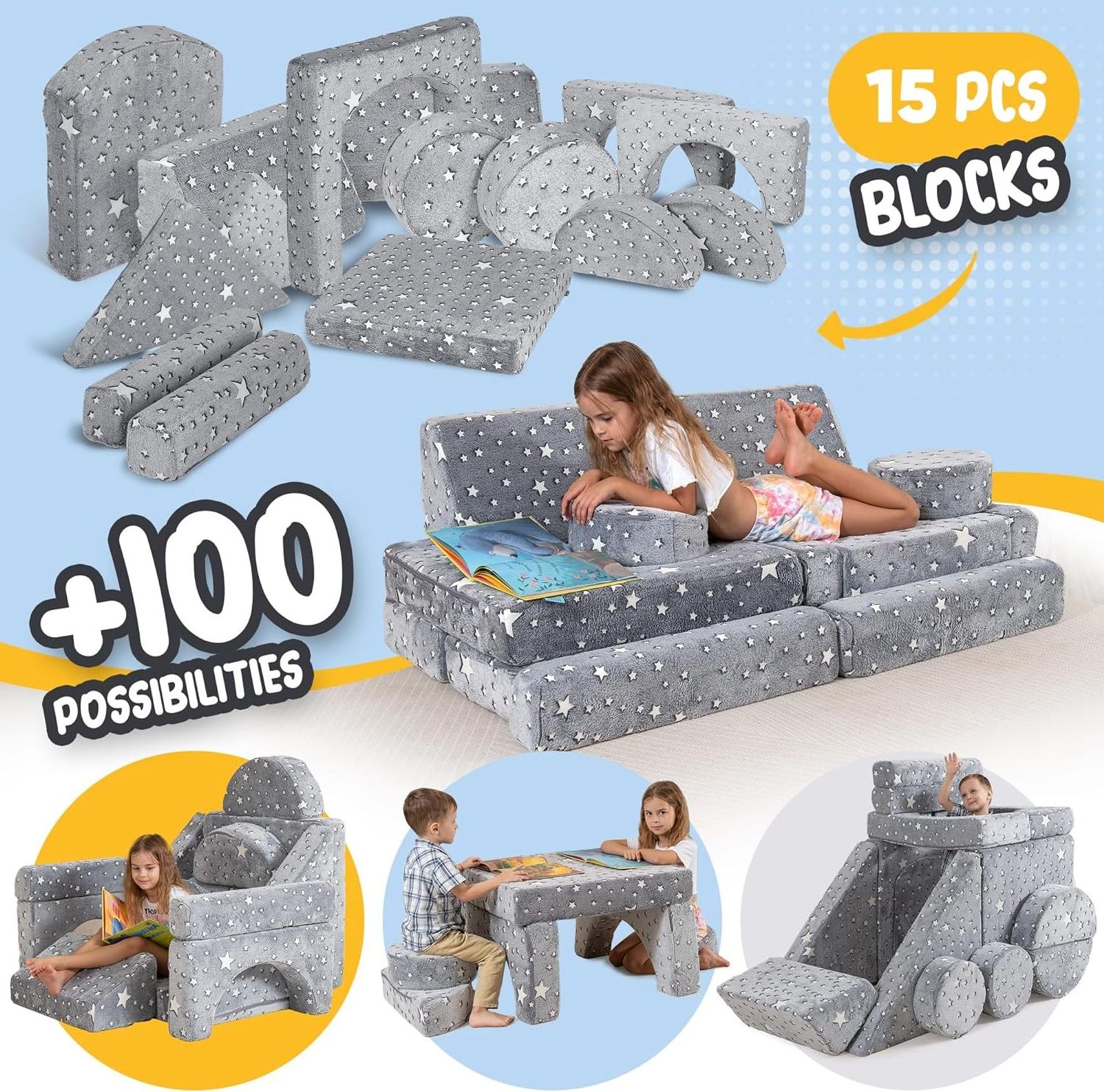 15pcs Convertible Toddler Foam Modular Kids Play Couch