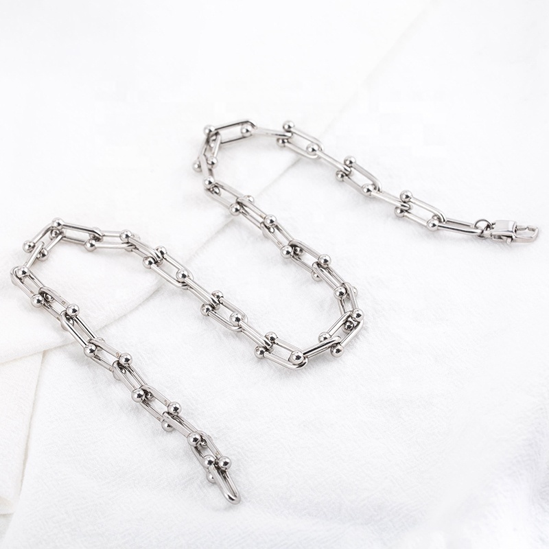 Trendy Punk Pendant Stainless Steel Chain Link U Shaped Minimalist Necklaces