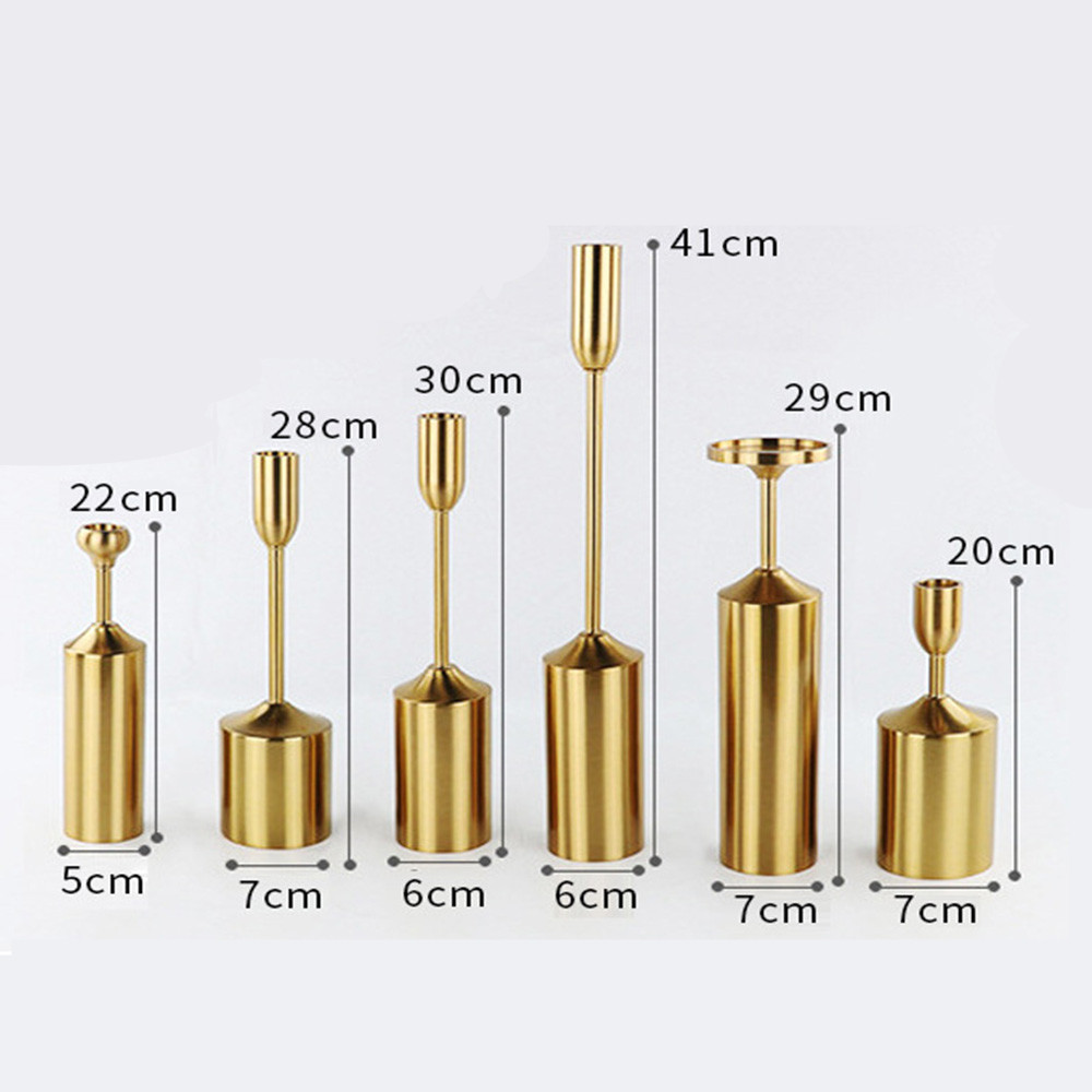 Set of 6 Decorative Mantle Fireplace Decoration Centerpiece Candle Holder Gold Brass Candlestick Holders