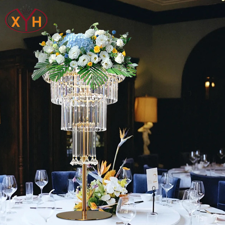 Xinyuanxing Good Quality Silver Gold Crystal Glass Candle Holder Flower Stand Table Decoration Wedding Centerpiece