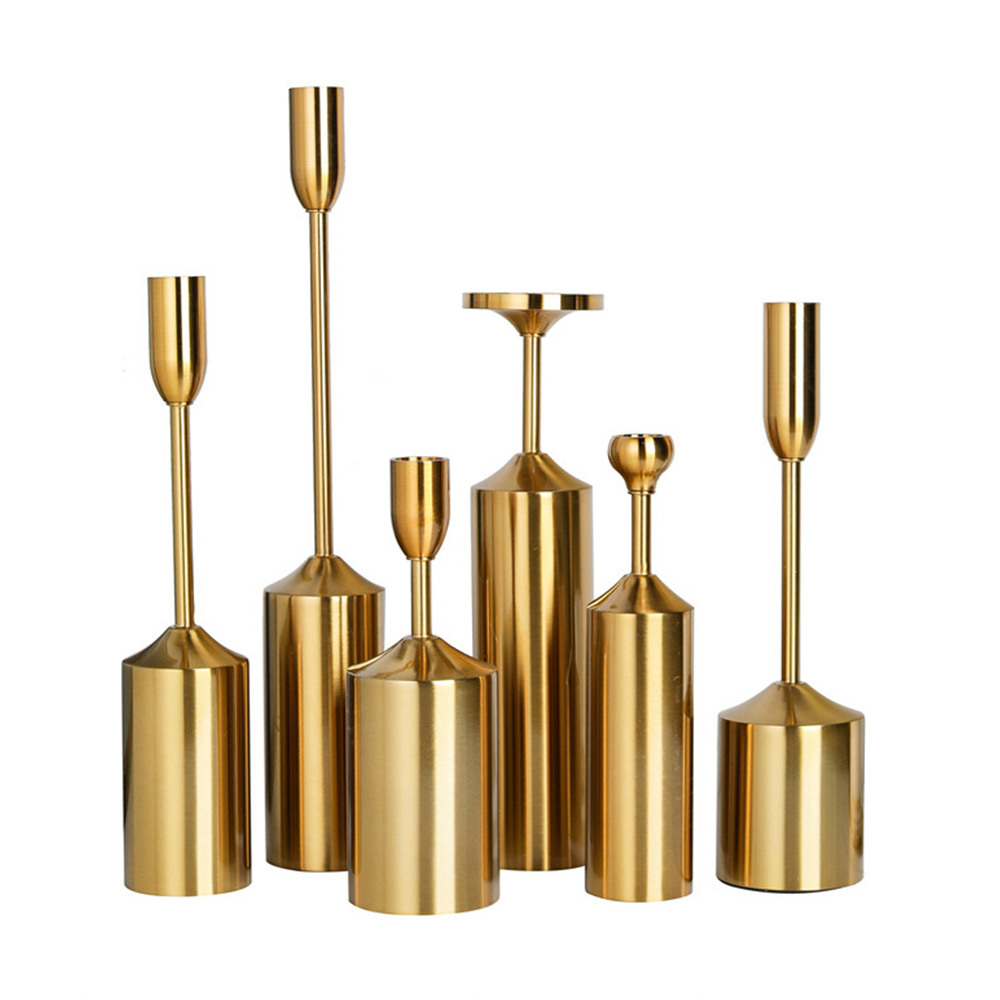 Set of 6 Decorative Mantle Fireplace Decoration Centerpiece Candle Holder Gold Brass Candlestick Holders