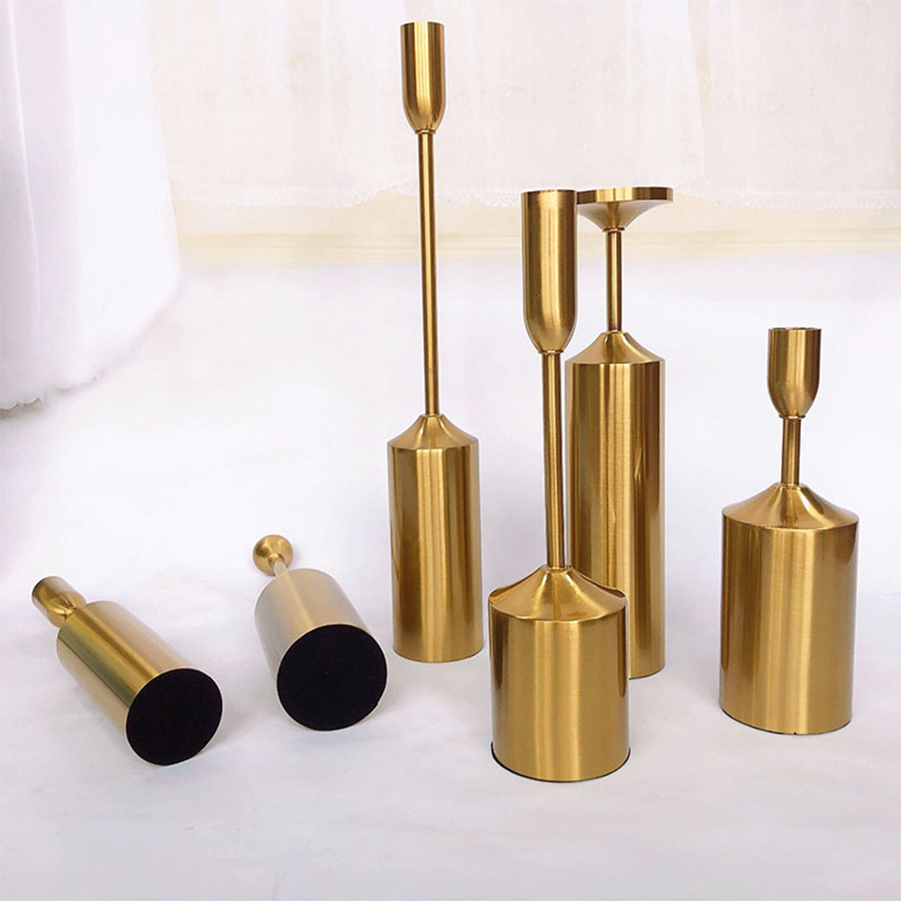 Set of 6 Decorative Mantle Fireplace Decoration Centerpiece Candle Holder Gold Brass Candlestick Holders