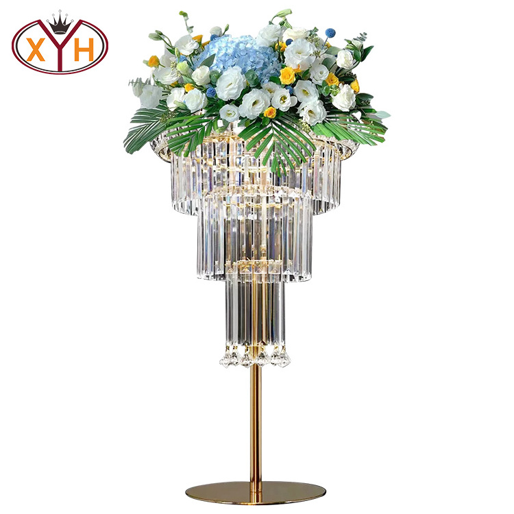 Xinyuanxing Good Quality Silver Gold Crystal Glass Candle Holder Flower Stand Table Decoration Wedding Centerpiece