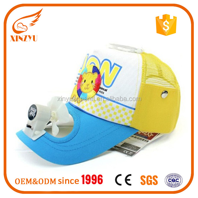 Good Quality Mesh Trucker Solar Powered Fan Hat 5 Panel Mesh Baseball Cap