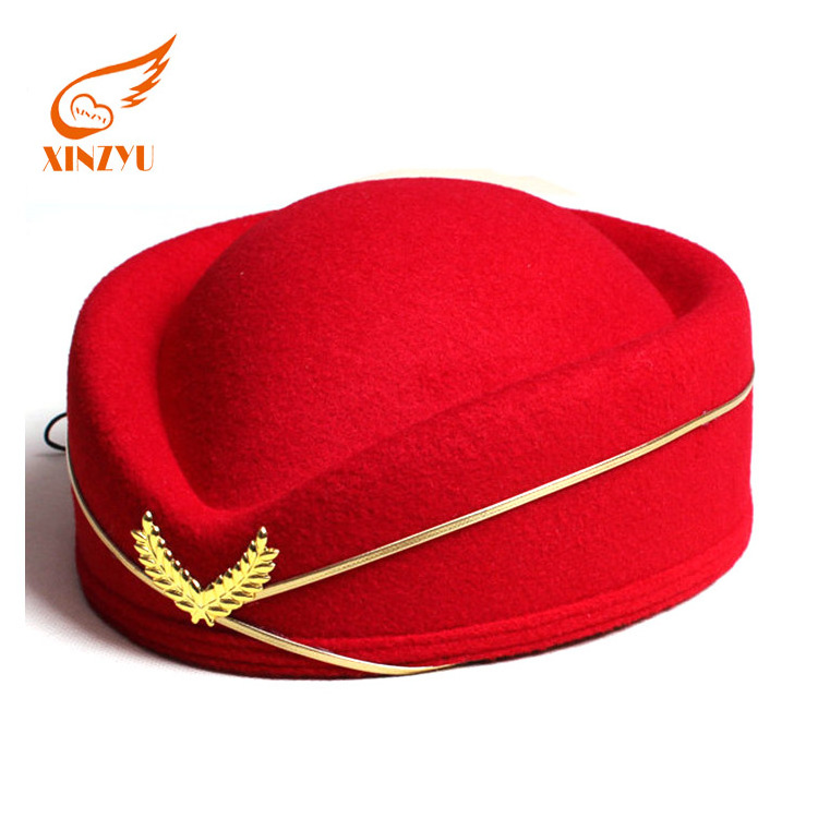 Custom Fedora Stewardess Cap Wool Felt Airline Stewardess Hat With Scarf