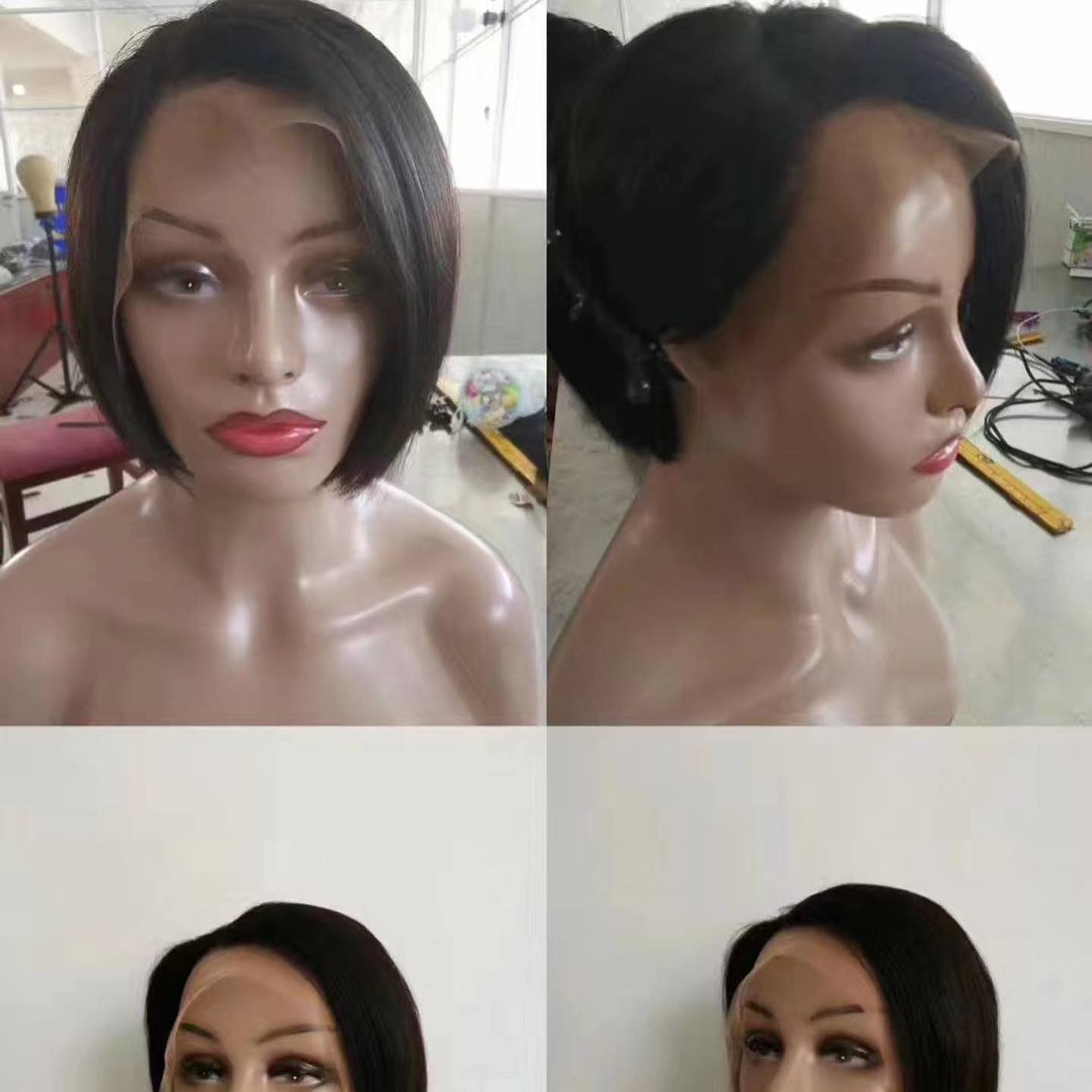 Hot sell wig head  human hair lace front brazilian short bob wig vendors mannequin display hd lace body wave wig