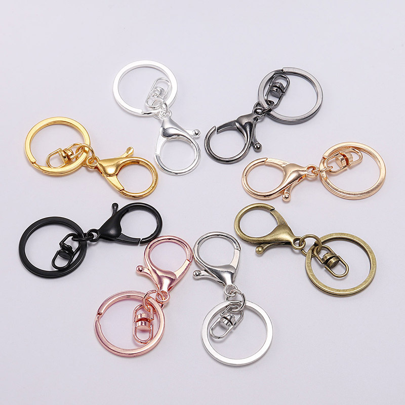 High quality zinc alloy stainless steel keychain three piece set Diy pendant gold-plated silver rotating chain key