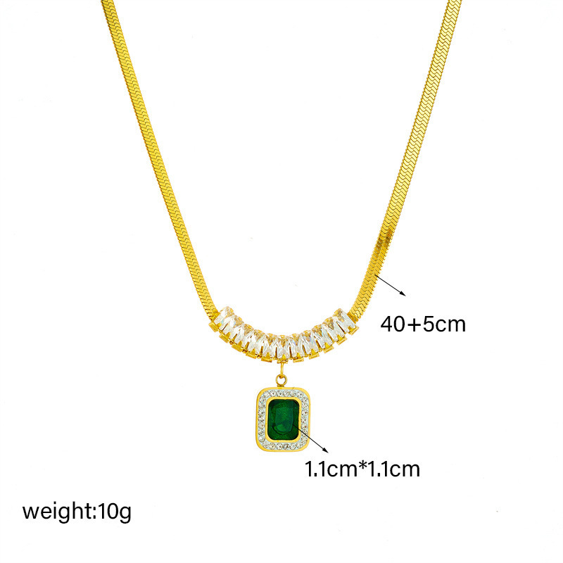 Wholesale Hot Sale Women Emerald 18K Gold Plated Jewelry Stainless Steel Zircon Pendant Necklace Earrings Bracelet Set