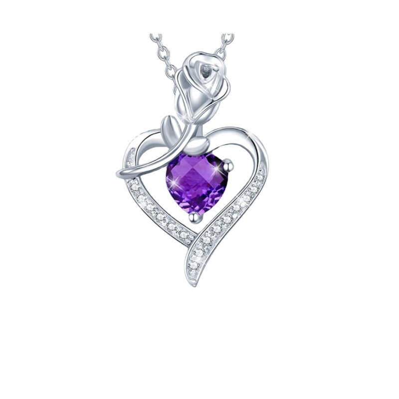 Fashion Heart Shape Zircon Sterling Silver Necklace Jewelry for Mother's Gift