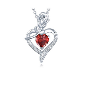 Fashion Heart Shape Zircon Sterling Silver Necklace Jewelry for Mother's Gift