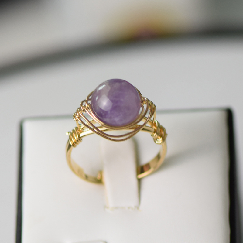 Stone Crystal Agate Rings Amethyst Opal Tiger Eye Rings Handmade Natura Women 18K Gold Plated Gemstone Rings