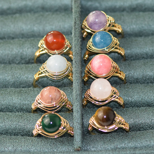 Stone Crystal Agate Rings Amethyst Opal Tiger Eye Rings Handmade Natura Women 18K Gold Plated Gemstone Rings