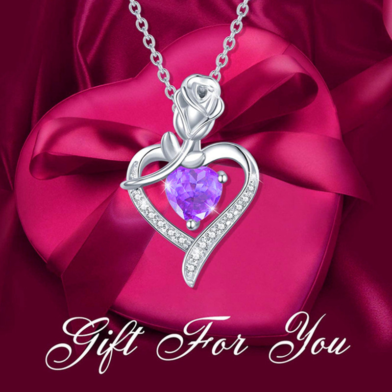 Fashion Heart Shape Zircon Sterling Silver Necklace Jewelry for Mother's Gift