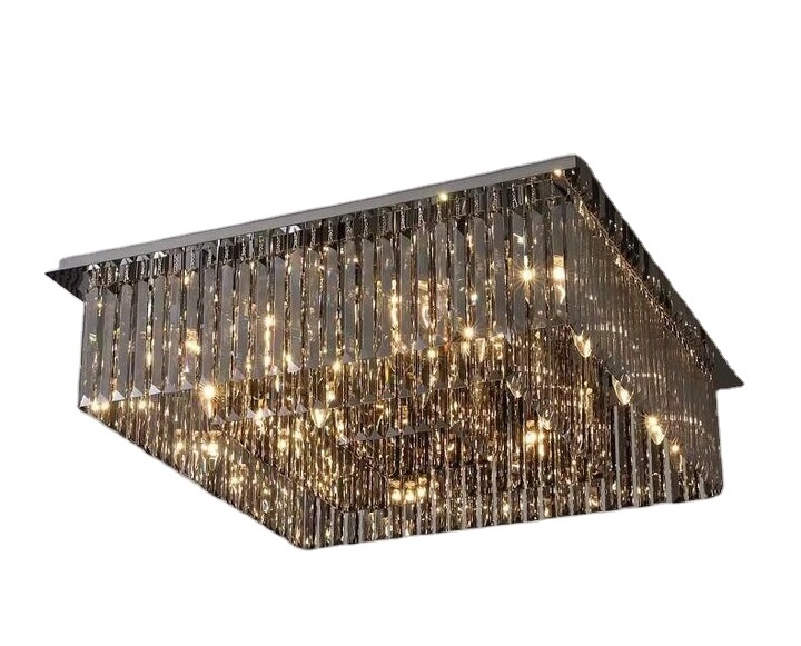 Extra Large Rectangle Flush Mount amber Crystal Light Ceiling light lamp Fixture For Living Room