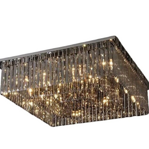 Extra Large Rectangle Flush Mount amber Crystal Light Ceiling light lamp Fixture For Living Room