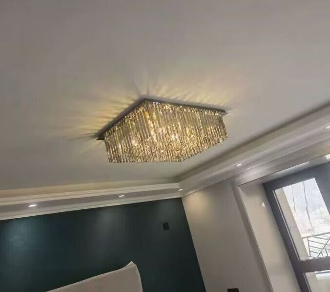 Extra Large Rectangle Flush Mount amber Crystal Light Ceiling light lamp Fixture For Living Room