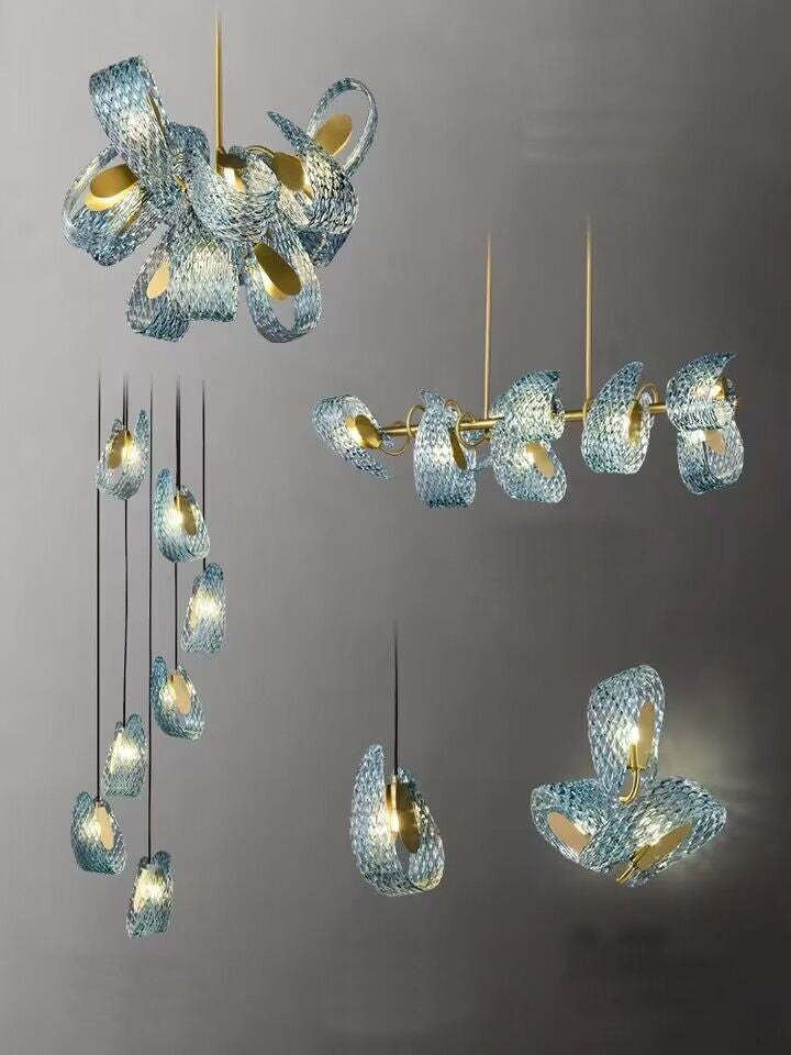 Modern Art Creative Flower Lights Flush Mount Blue Glass Light Fixture For Bedroom Dining Room Living Room