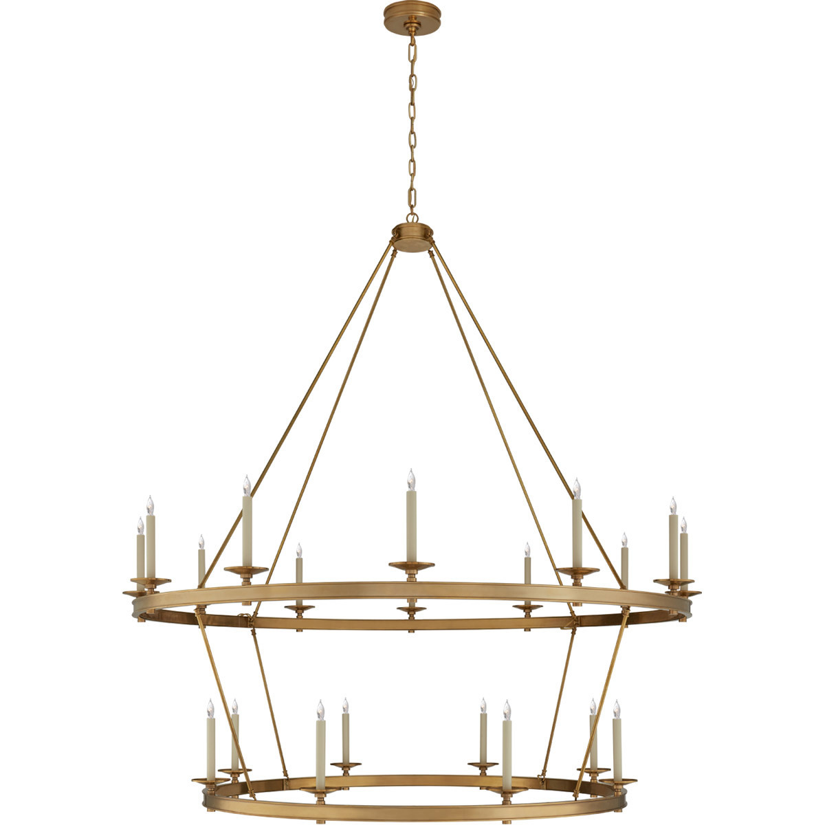 Indoor Vintage Pendant Lighting Circle Chandelier Candle Bulb Round Brass Two Tiered Chandelier Ceiling Light