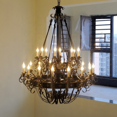 American style country vintage Iron Painted Bronze candle pendant light large black chandelier decor bar Restaurant chandelier