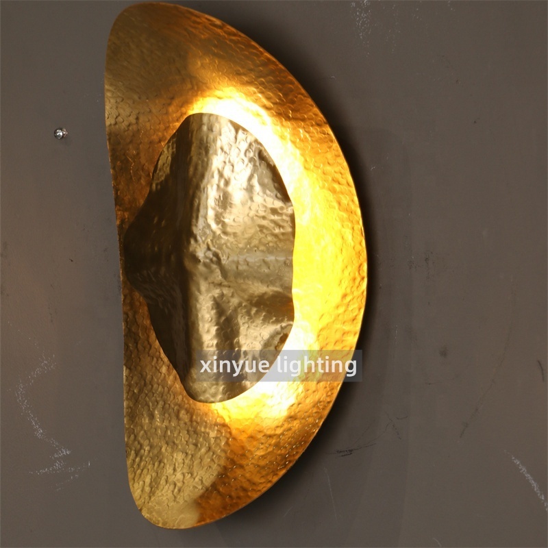 Artist designer brass copper wall lamp hammered copper craft lutas leaf sconce for bedroom indoor wall lighting restaurant hotel