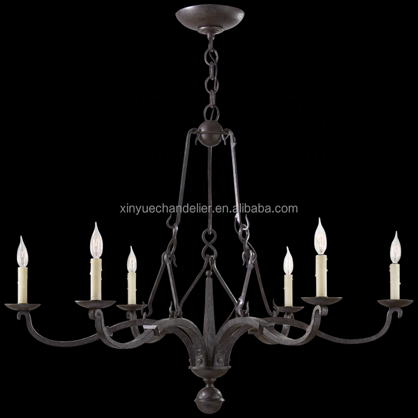 Custom Antique Rustic Patinated Wrought Aged Iron Curved Detailing Metal Candelabra Light Bulbs Pendant Lights Round Chandelier