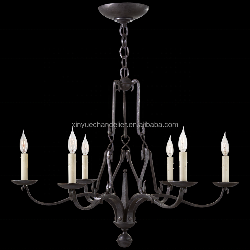 Custom Antique Rustic Patinated Wrought Aged Iron Curved Detailing Metal Candelabra Light Bulbs Pendant Lights Round Chandelier