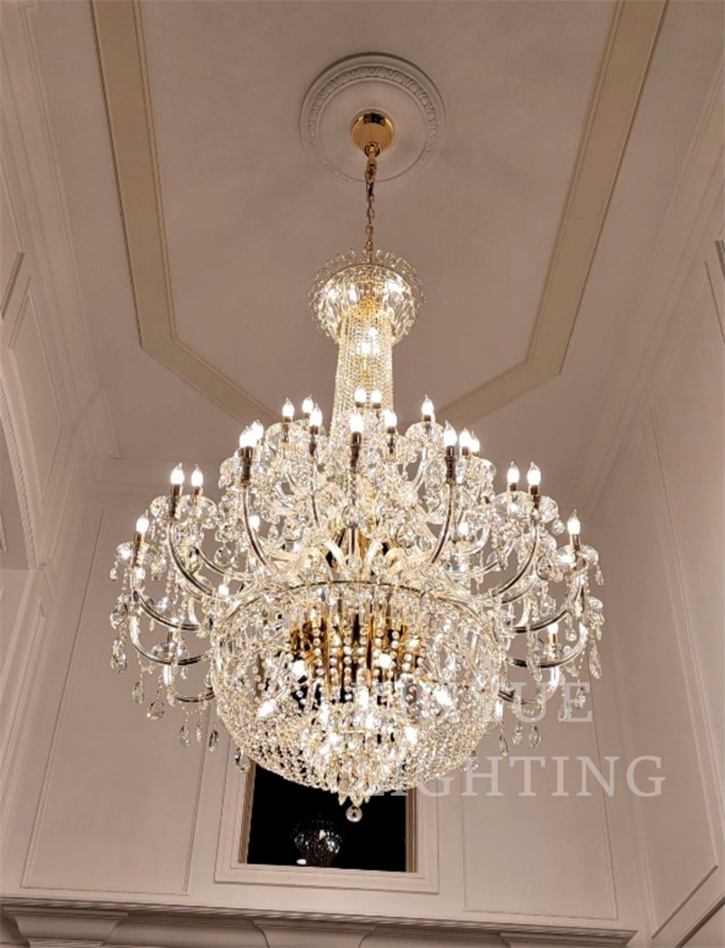 Luxury Crystal Maria Chandelier Classic Traditional Lighting Fixture 64 Candle Lights for Hotel Showroom Entry Wedding Hall