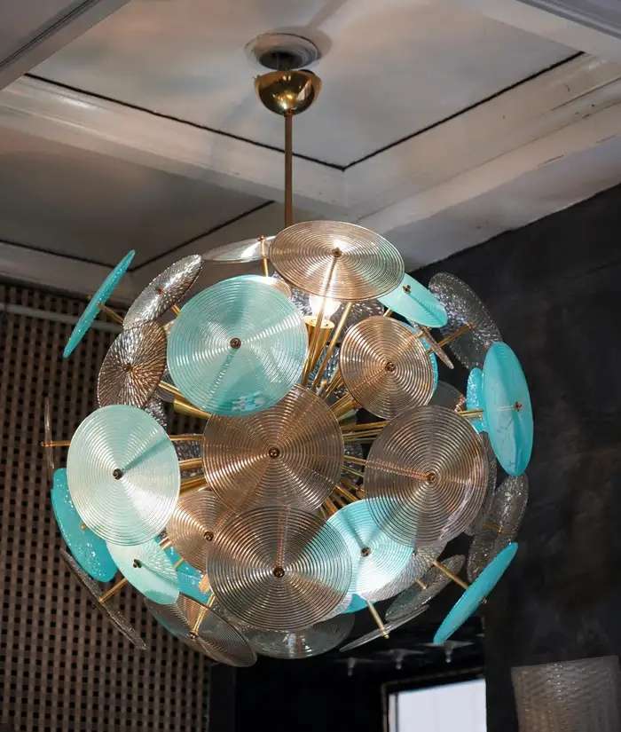 Modern Luxurious Sputnik Natural Blue Murano Turquoise Smoked Glass Sputnik Midcentury Chandelier Lustre Lighting Fixture