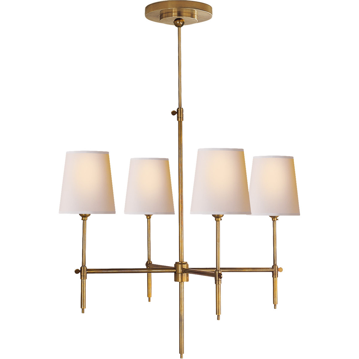 Thomas O'Brien Bryant 4 Light 26 inch Hand-Rubbed Antique Brass Chandelier Ceiling Light with lampshade for dinning room bedroom