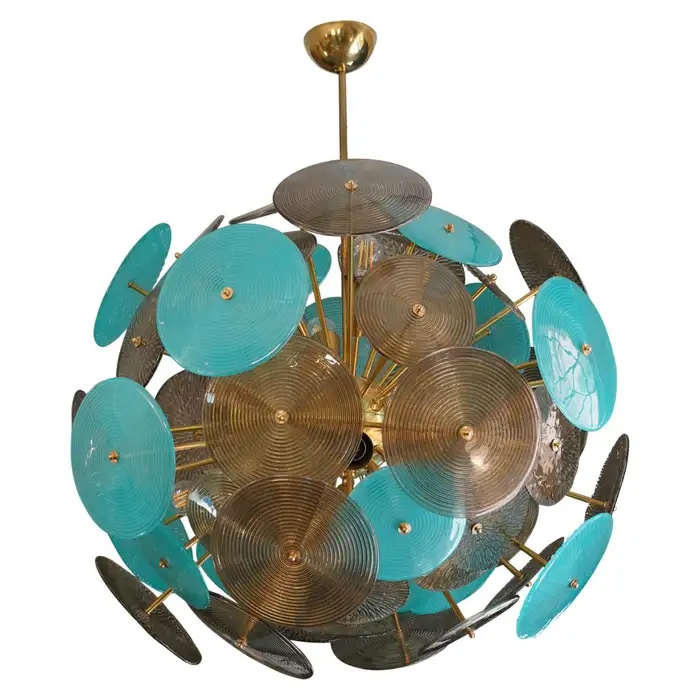 Modern Luxurious Sputnik Natural Blue Murano Turquoise Smoked Glass Sputnik Midcentury Chandelier Lustre Lighting Fixture