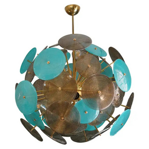 Modern Luxurious Sputnik Natural Blue Murano Turquoise Smoked Glass Sputnik Midcentury Chandelier Lustre Lighting Fixture