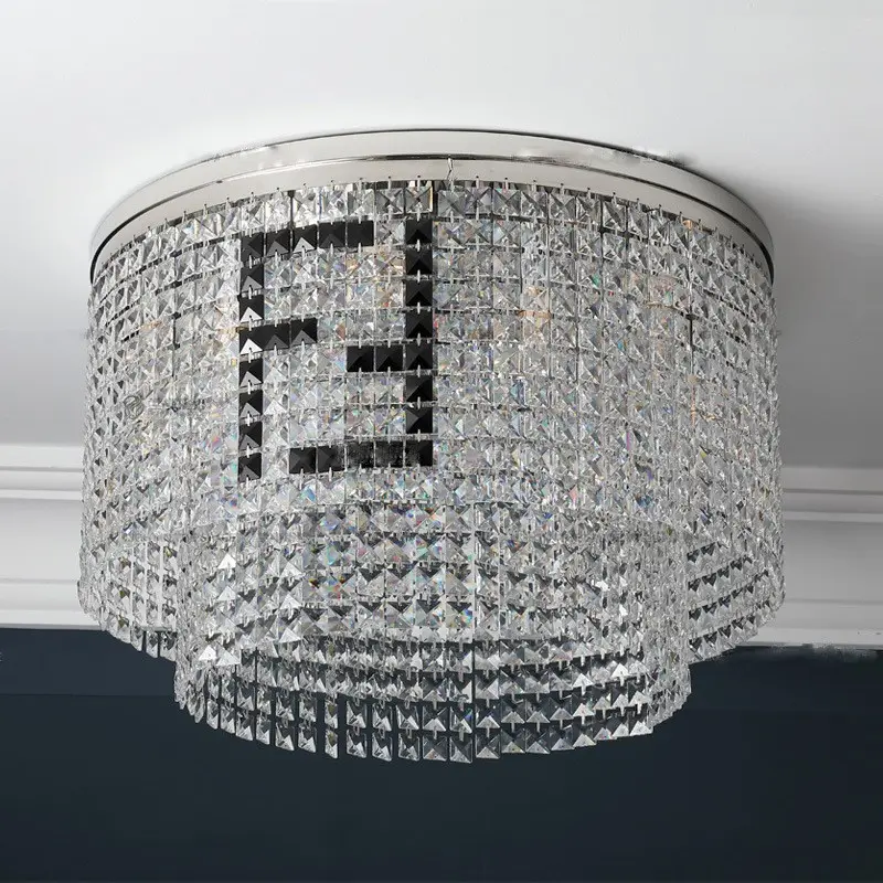 Contemporary Circular Round High Class K9 Crystal Pendant Led light Indoor Lighting Modern Chandelier Flush Mount