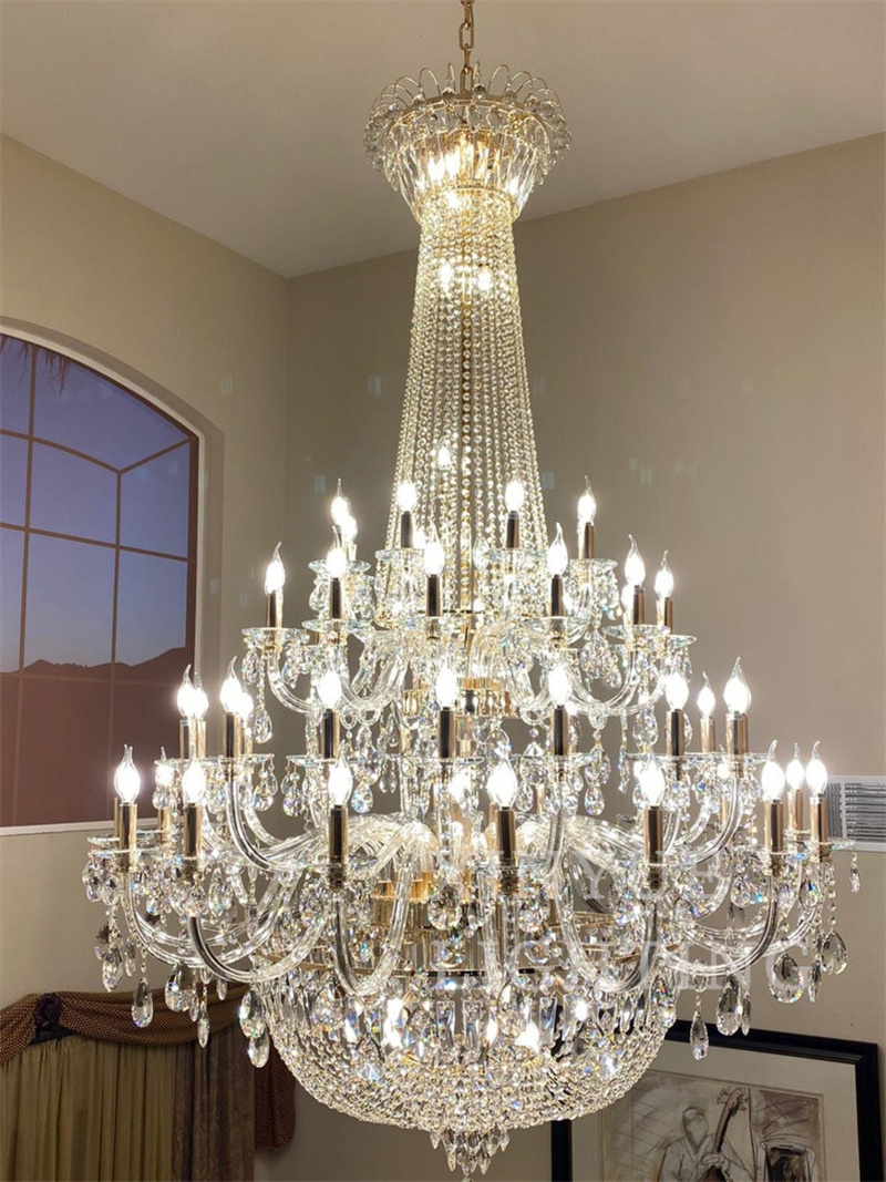 Luxury Crystal Maria Chandelier Classic Traditional Lighting Fixture 64 Candle Lights for Hotel Showroom Entry Wedding Hall