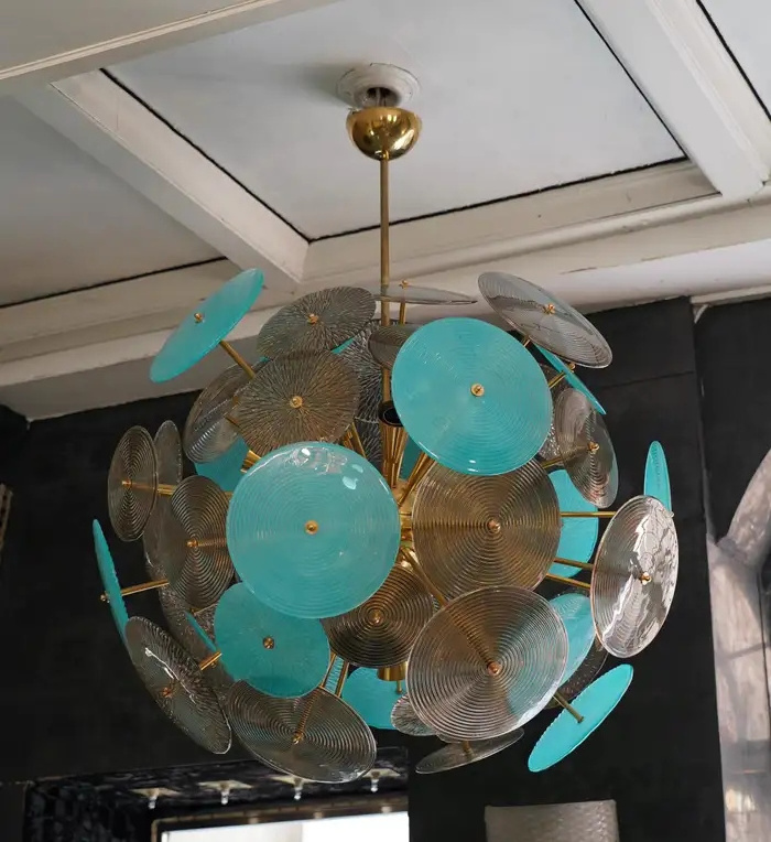 Modern Luxurious Sputnik Natural Blue Murano Turquoise Smoked Glass Sputnik Midcentury Chandelier Lustre Lighting Fixture