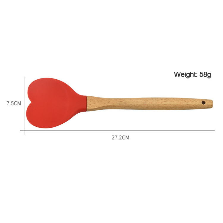 China manufacture good price bpa free heat resistant heart shape silicone spatula with wooden handle