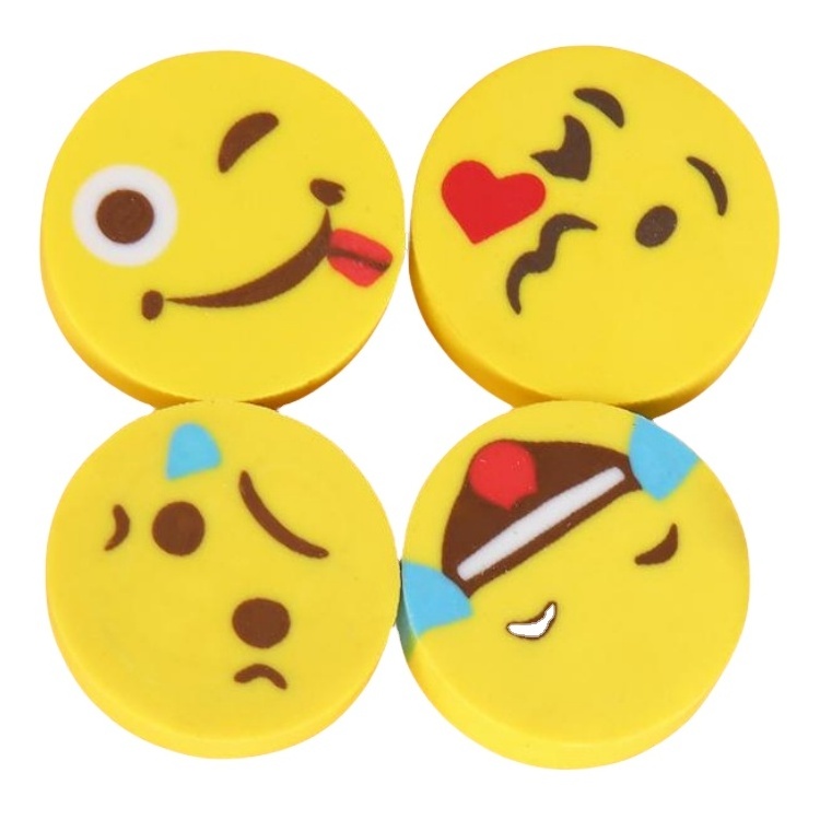 Kawaii Creative Smile-Shape Cartoon Eraser Cute round TPR Kids Pencil Eraser for School Stationery