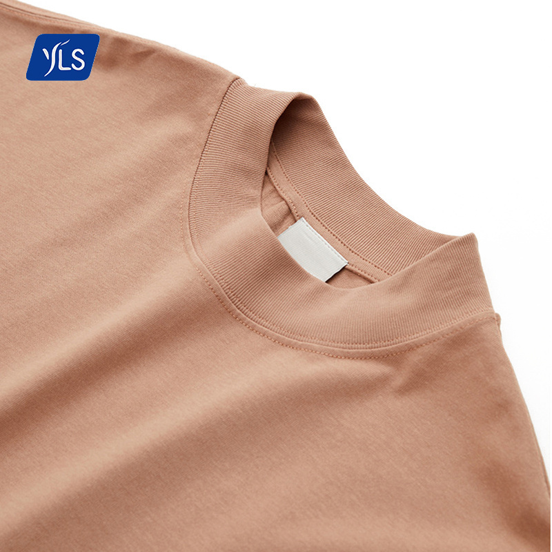 YLS Street Wear Mock Neck Drop Shoulder Oversized T-shirt 100% Cotton 270gsm Tee Boxy Fit High Neck High Quality Plain T Shirt