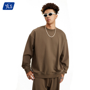 YLS OEM Custom Streetwear 440 g Cotton Oversized Heavyweight Pullover Crewneck Embroidered Sweatshirt Jumper for Men