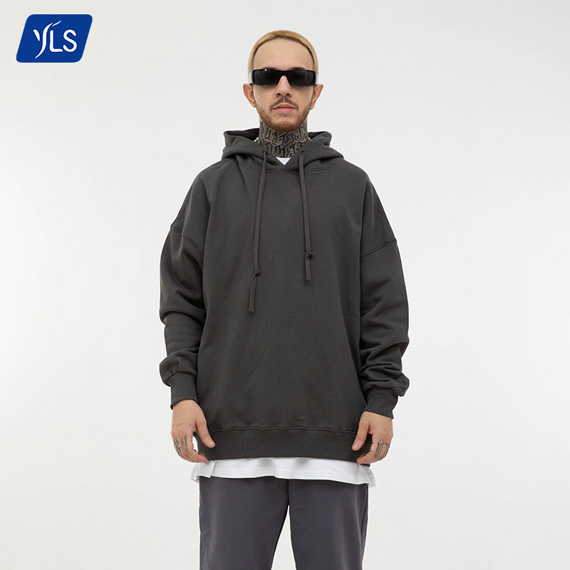 YLS High Quality 350 GSM Cotton Blank Plain French Terry Oversized Hoodies Custom Logo Plus Size Men's Hoodies With Side Pockets