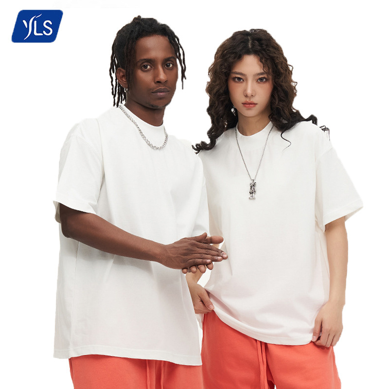 YLS Street Wear Mock Neck Drop Shoulder Oversized T-shirt 100% Cotton 270gsm Tee Boxy Fit High Neck High Quality Plain T Shirt