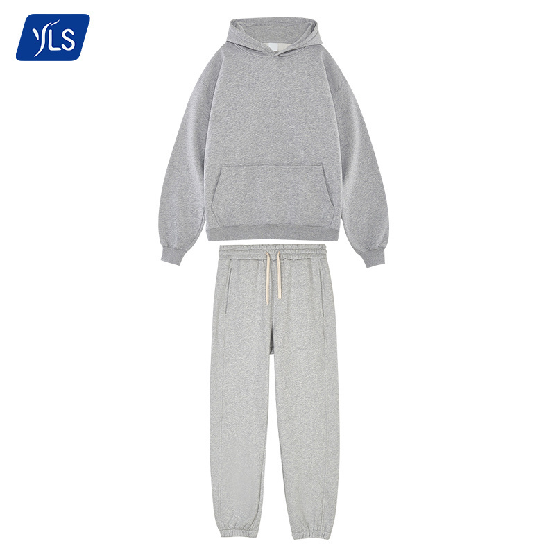 YLS OEM Custom Two Piece Outfit Set Tracksuits Wholesale Plain Blank Sweatsuit Jogger Hoodie Fleece Tracksuit For Man