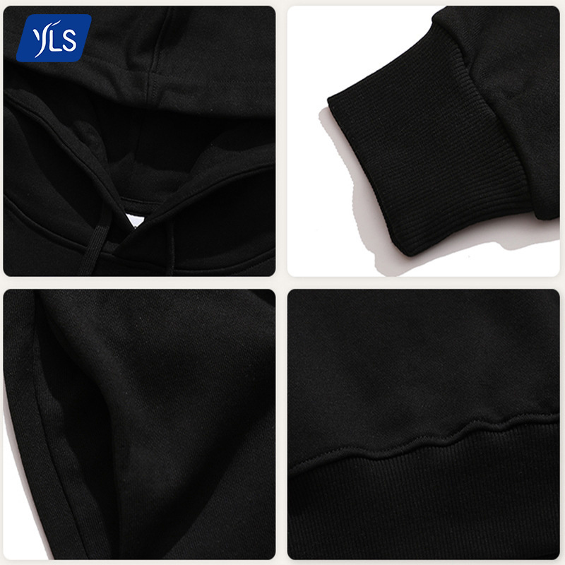 YLS High Quality 350 GSM Cotton Blank Plain French Terry Oversized Hoodies Custom Logo Plus Size Men's Hoodies With Side Pockets