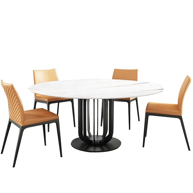 Luxury Restaurant White New Model 8 Seater Marble Top Round Dining Table With Rotating Centre