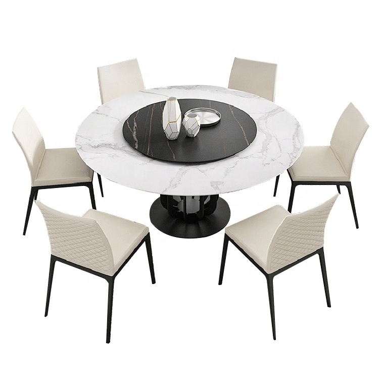 Luxury Restaurant White New Model 8 Seater Marble Top Round Dining Table With Rotating Centre