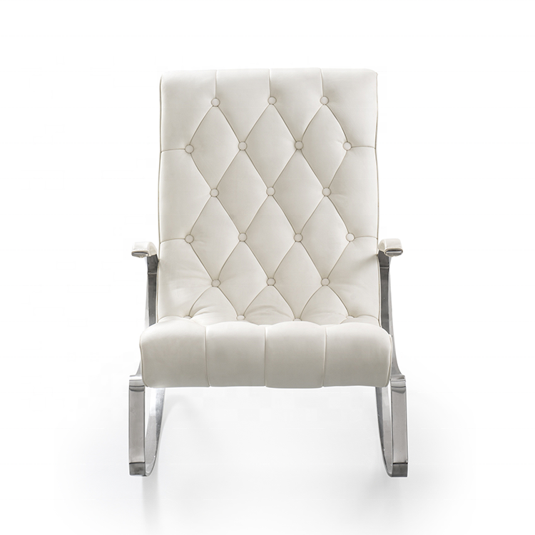 Modern Design Upholstered White Leather Tufted Button Single Sofa accent rocking chair For Living Room Furniture