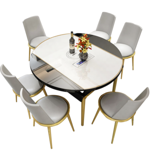 Modern home furniture chair and white marble top stainless steel frame round dining table