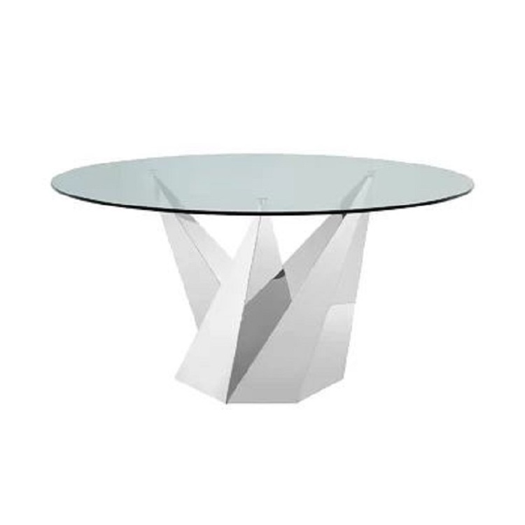 Fashion Design Stainless Steel Base Mirrored Glass Top Round Dining Table Set 6 Chairs XD63