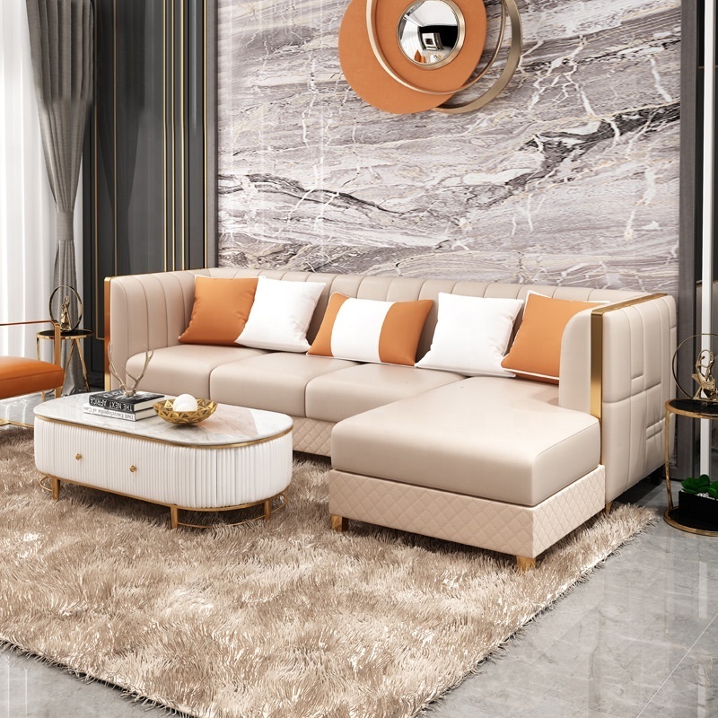 Foshan manufacturer luxury modern home living room leather sofa set l shaped lounge sofa recliner