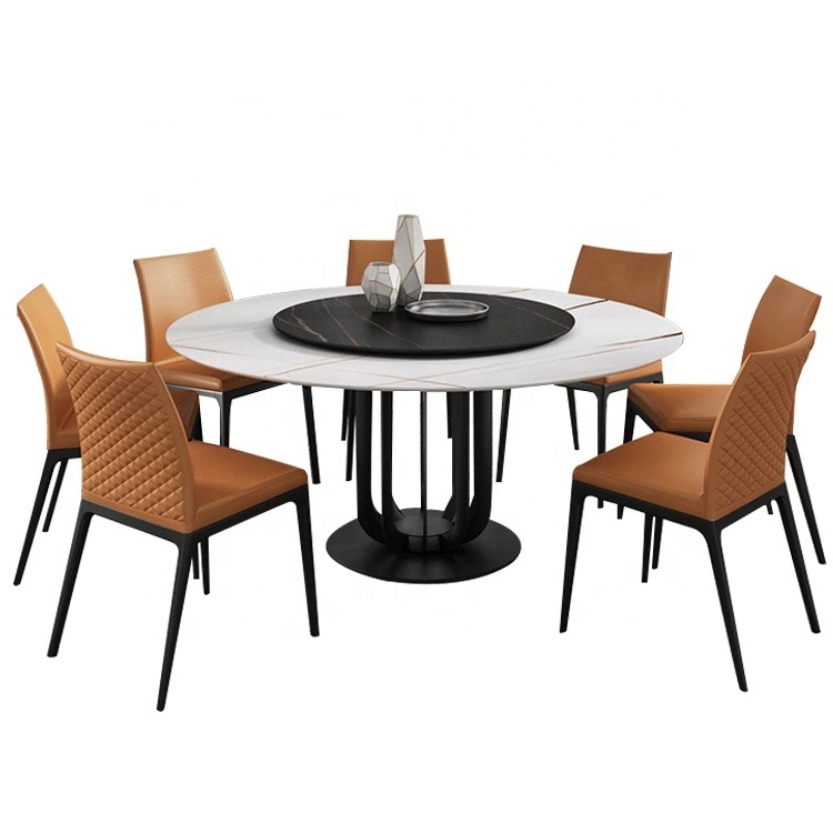 Luxury Restaurant White New Model 8 Seater Marble Top Round Dining Table With Rotating Centre